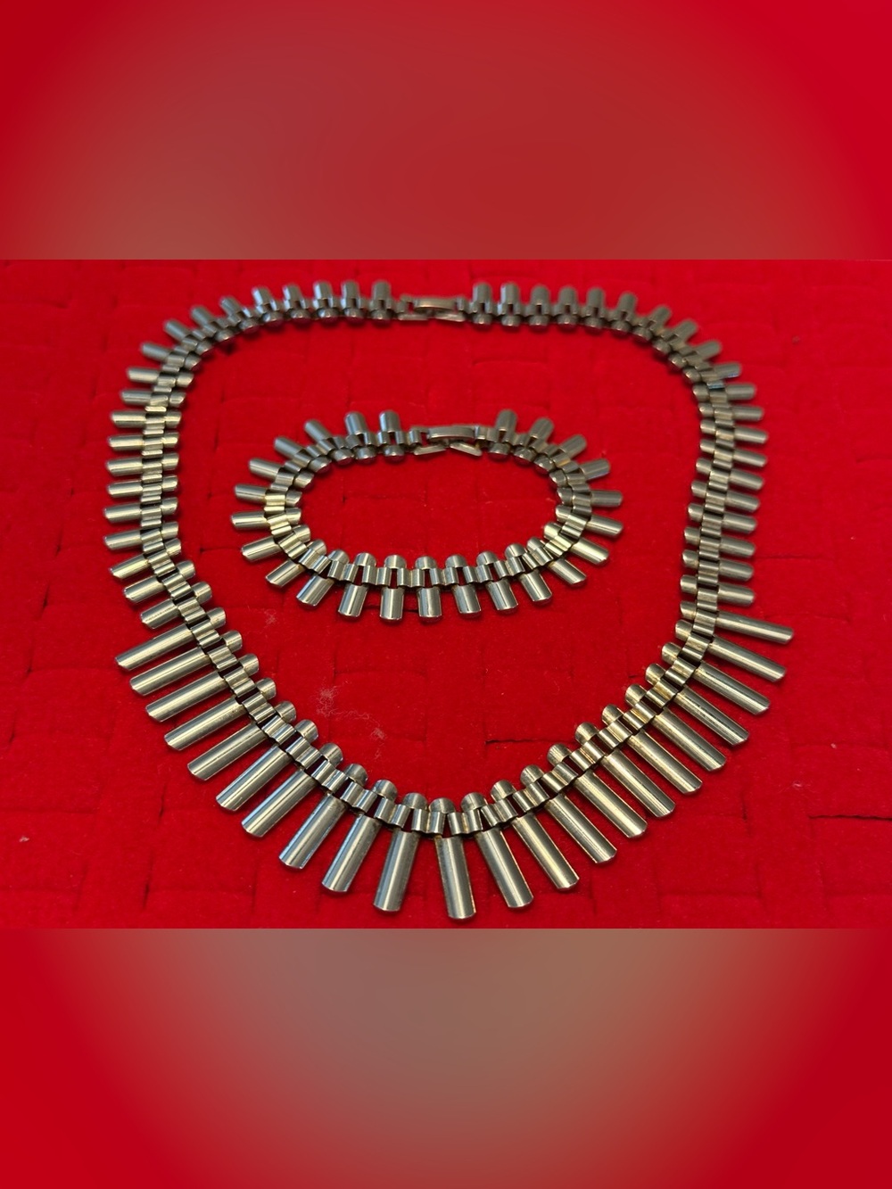 Vintage Modernist Silver-Tone Radiant Fringe Necklace & Bracelet Set
